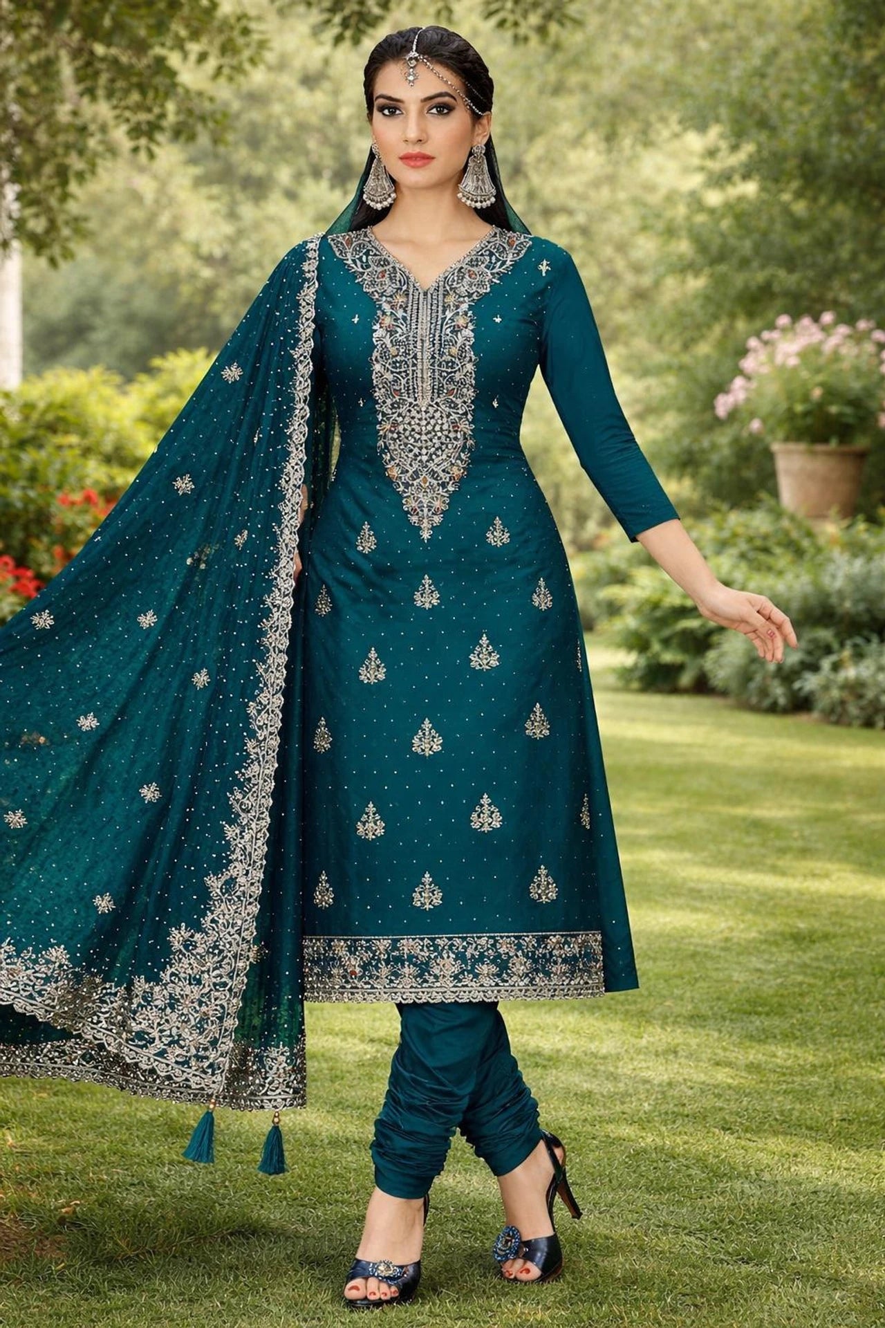 King Rabbit Unstitched Chiffon Salwar Suit Material Embroidered