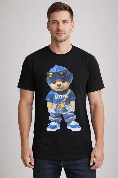 Premium Short Sleeves  Black Printed  T-Shirt Made From 100% Cotton