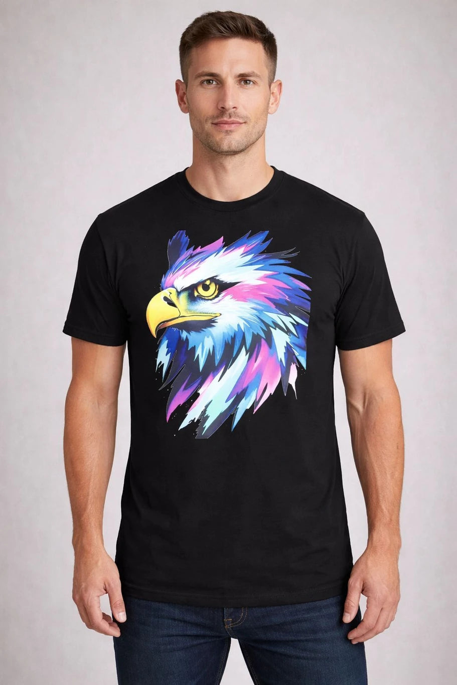 Premium Short Sleeves  Black Printed  T-Shirt Made From 100% Cotton