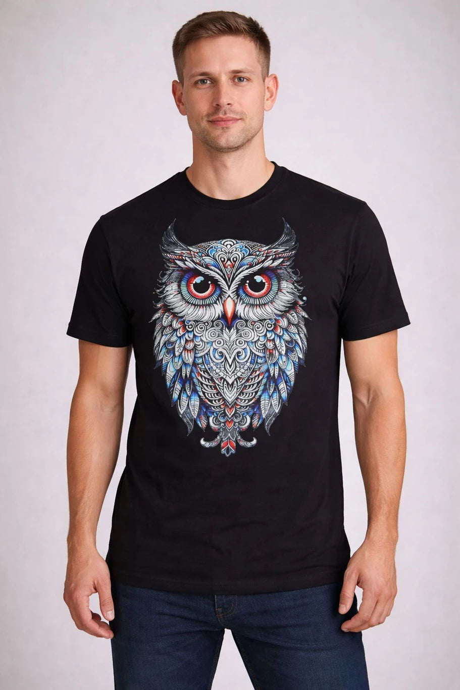 Premium Short Sleeves  Black Printed  T-Shirt Made From 100% Cotton