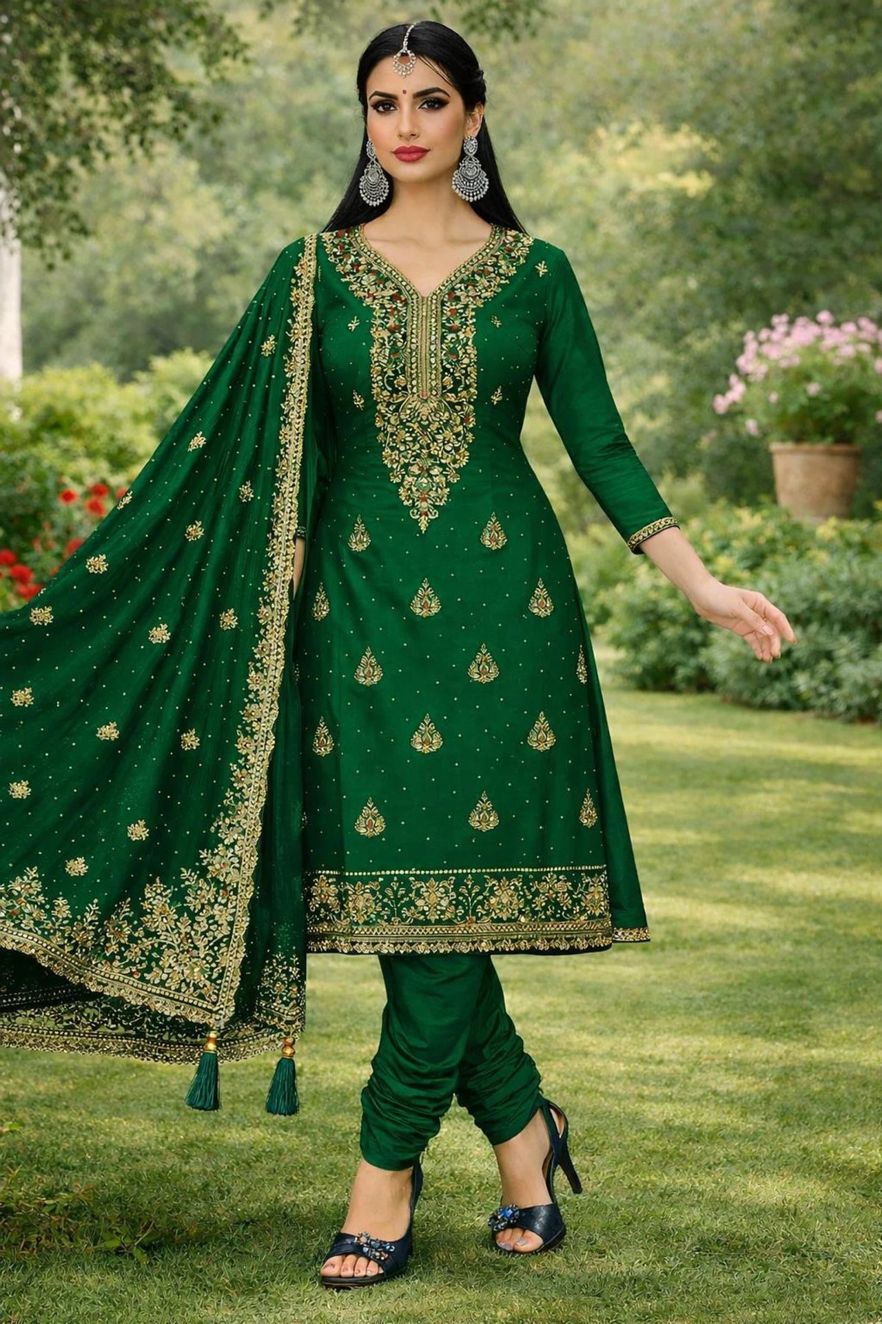 King Rabbit Unstitched Chiffon Salwar Suit Material Embroidered