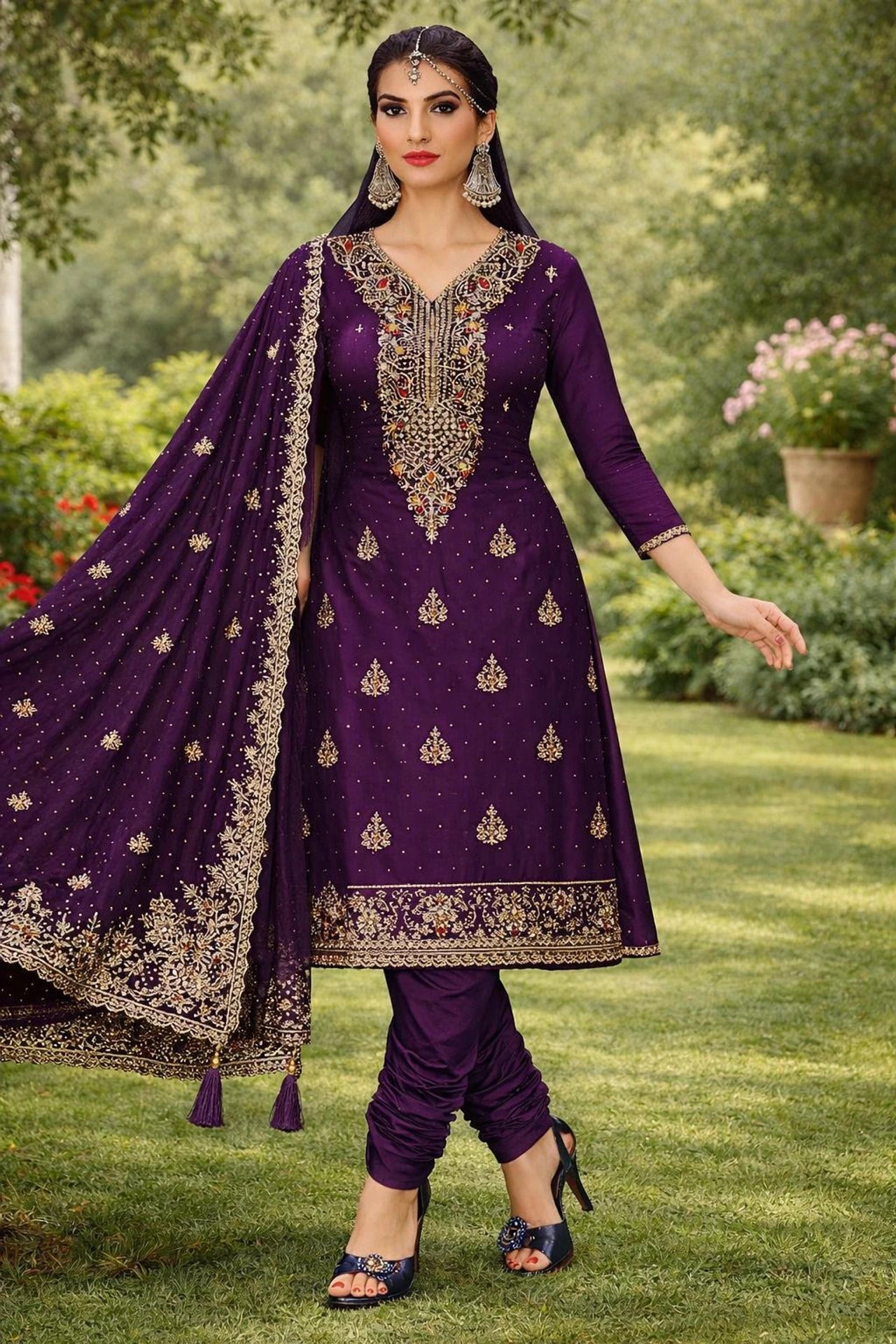 King Rabbit Unstitched Chiffon Salwar Suit Material Embroidered