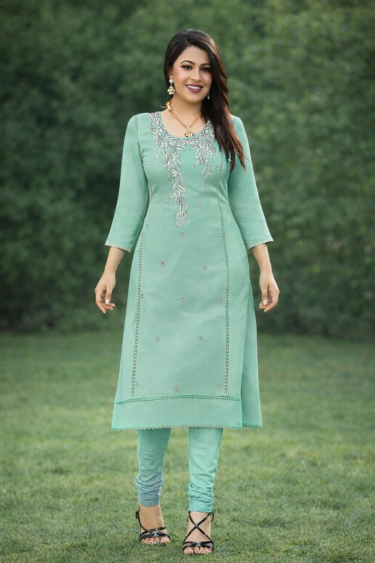 King Rabbit Unstitched Viscose Rayon Salwar Suit Material Embroidered